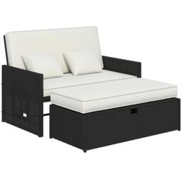 Rackhams Garden Rattan Furniture Set 2 Seater Patio Sun Lounger Daybed Cream - thumbnail 2