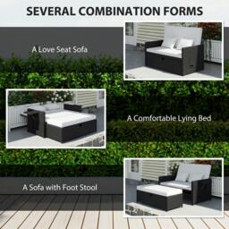 Rackhams Garden Rattan Furniture Set 2 Seater Patio Sun Lounger Daybed Cream - thumbnail 5