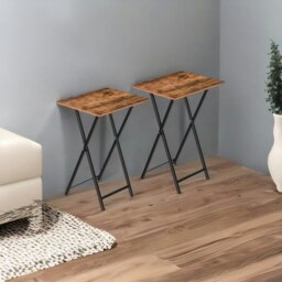Rackhams Set of 2 Folding Side Tables – Industrial Tables for Sofa , Laptop, or Drinks - thumbnail 4