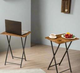 Rackhams Set of 2 Folding Side Tables – Industrial Tables for Sofa , Laptop, or Drinks