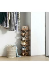 Rackhams 6 Tier Bamboo Folding Shoe Rack Shoe Storage Organiser - Walnut - Walnut - S - thumbnail 6