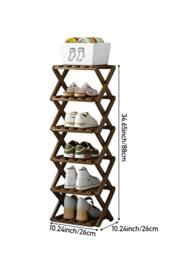 Rackhams 6 Tier Bamboo Folding Shoe Rack Shoe Storage Organiser - Walnut - Walnut - S - thumbnail 4