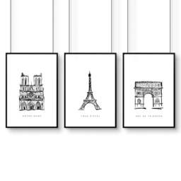 Rackhams Wall Art Framed For Living Room - Set of 3 Paris Landmarks Wall art Prints - A2 16.54 x 23.39 in / 42 x 59.4 cm - Matte Museum Quality Art Paper 290 gsm - Black Frame - thumbnail 1