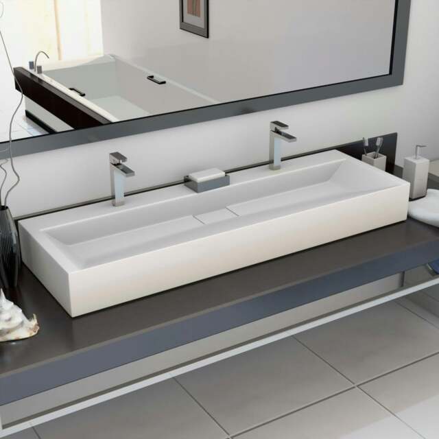 Rackhams Wash Basin 120x46x11 cm Mineral Cast/Marble Cast White