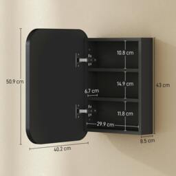 Rackhams Wall Mounted Bathroom Cabinet with Mirror Adjustable Shelves - Black - thumbnail 4