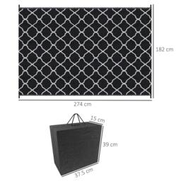 Rackhams Reversible Outdoor Rug, Plastic Straw Mat w/ Carry Bag Ground Stakes for Garden RV Picnic Beach Camping 182x274cm Black - thumbnail 1