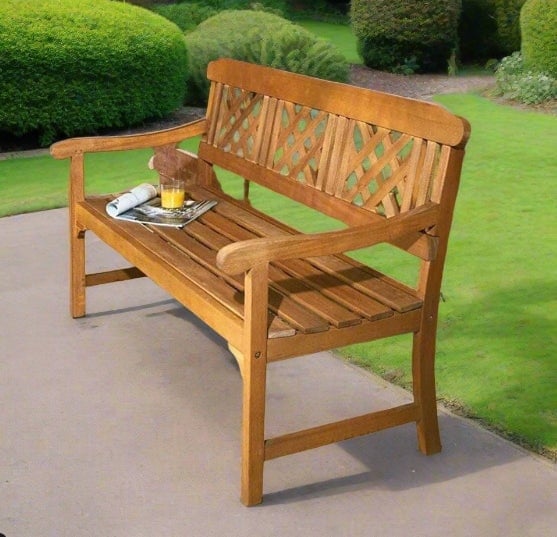 Rackhams 3 Seater Hardwood Garden Bench Eucalyptus Wood Weather Resistant Outdoor Seat Brown - image 1
