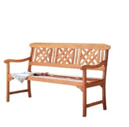 Rackhams 3 Seater Hardwood Garden Bench Eucalyptus Wood Weather Resistant Outdoor Seat Brown - thumbnail 3