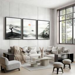 Rackhams Living Room Modern Wall Art - Set of 3 wall art prints - A2 16.54 x 23.39 in / 42 x 59.4 cm - Satin Photo paper 280 gsm - White Frame - thumbnail 3