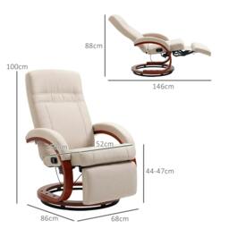 Rackhams 135° Manual Reclining Swivel Chair, with Footrest - Beige - thumbnail 3