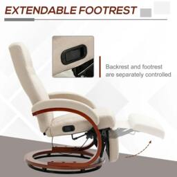 Rackhams 135° Manual Reclining Swivel Chair, with Footrest - Beige - thumbnail 5