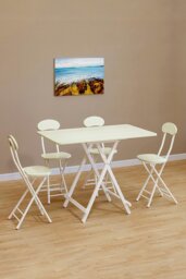 Rackhams 5pcs Folding Table and 4 Chairs Set Indoor Outdoor Bistro Kitchen Dining Set Furniture - White