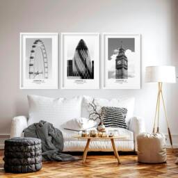Rackhams Wall pictures for living room ideas - set of 3 London wall art prints - A2 16.54 x 23.39 in / 42 x 59.4 cm - Satin Photo paper 280 gsm - Oak Frame - thumbnail 3