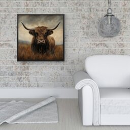 "Rackhams Bronze Effect Highland Cow Framed Canvas -  - Black - 30"" x 30""" - thumbnail 6