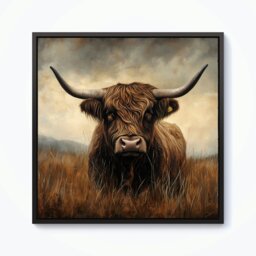 "Rackhams Bronze Effect Highland Cow Framed Canvas -  - Black - 30"" x 30""" - thumbnail 1