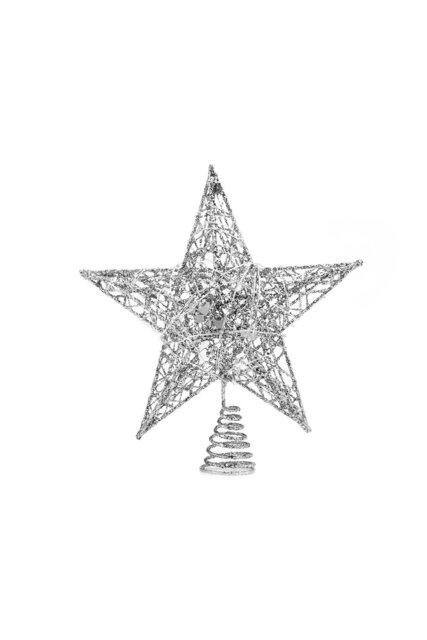 Rackhams 20cm Christmas Tree Topper Silver Glitter Christmas Tree Star with LED Lights - image 1