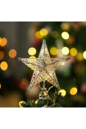 Rackhams 20cm Christmas Tree Topper Silver Glitter Christmas Tree Star with LED Lights - thumbnail 3
