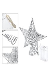 Rackhams 20cm Christmas Tree Topper Silver Glitter Christmas Tree Star with LED Lights - thumbnail 5