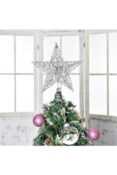 Rackhams 20cm Christmas Tree Topper Silver Glitter Christmas Tree Star with LED Lights - thumbnail 4