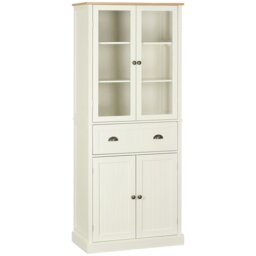 Rackhams Kitchen Cupboard, 5-tier Storage Cabinet with Adjustable Shelves, Cream - thumbnail 2
