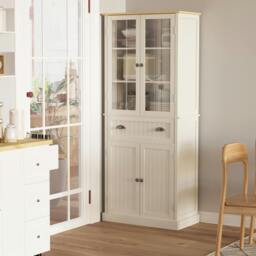 Rackhams Kitchen Cupboard, 5-tier Storage Cabinet with Adjustable Shelves, Cream