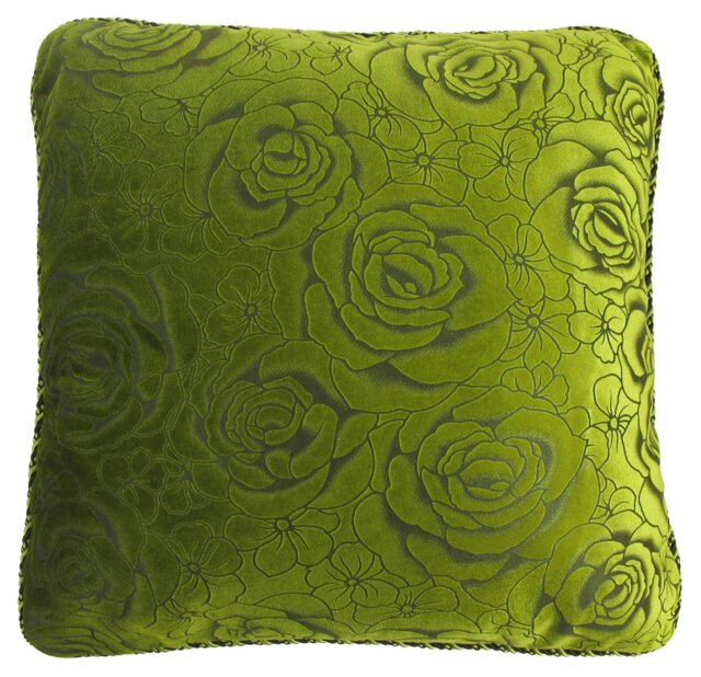 Rackhams Flock Rose Cushion - 43cm x 43cm - Lime - image 1
