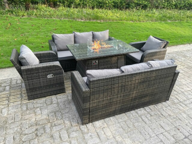 Rackhams Rattan Outdoor Furniture Gas Fire Pit Rectangle Dining Table Gas Heater Adjustable Reclining Chair 3 Seater Sofa Sets 8 Seater - image 1