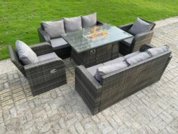 Rackhams Rattan Outdoor Furniture Gas Fire Pit Rectangle Dining Table Gas Heater Adjustable Reclining Chair 3 Seater Sofa Sets 8 Seater - thumbnail 4
