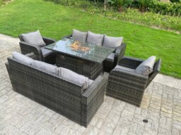 Rackhams Rattan Outdoor Furniture Gas Fire Pit Rectangle Dining Table Gas Heater Adjustable Reclining Chair 3 Seater Sofa Sets 8 Seater - thumbnail 3