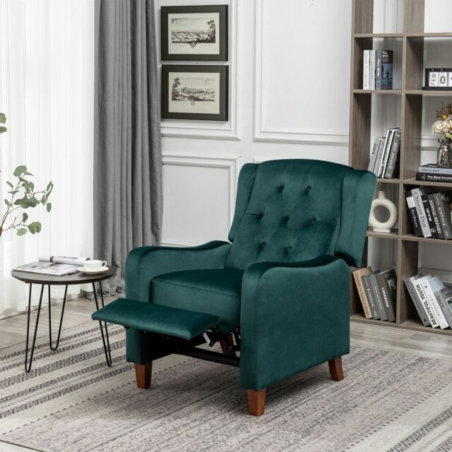 Rackhams Recliner Chair, Pushback Recliner Armchair, Velvet Wingback Recliner Armchair with Adjustable Backrest and Footrest - Green - image 1