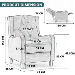 Rackhams Recliner Chair, Pushback Recliner Armchair, Velvet Wingback Recliner Armchair with Adjustable Backrest and Footrest - Green - thumbnail 3
