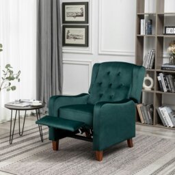 Rackhams Recliner Chair, Pushback Recliner Armchair, Velvet Wingback Recliner Armchair with Adjustable Backrest and Footrest - Green