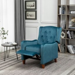 Rackhams Recliner Chair, Pushback Recliner Armchair, Velvet Wingback Recliner Armchair with Adjustable Backrest and Footrest - Green - thumbnail 5