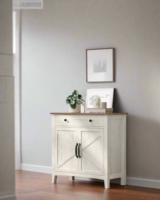 Rackhams Farmhouse Sideboard Cabinet, Rustic White and Honey Brown, 80 x 40 x 80 cm, Storage Unit with Drawer, - image 1