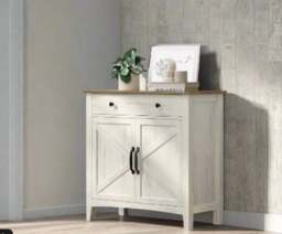 Rackhams Farmhouse Sideboard Cabinet, Rustic White and Honey Brown, 80 x 40 x 80 cm, Storage Unit with Drawer, - thumbnail 4