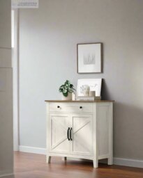 Rackhams Farmhouse Sideboard Cabinet, Rustic White and Honey Brown, 80 x 40 x 80 cm, Storage Unit with Drawer,