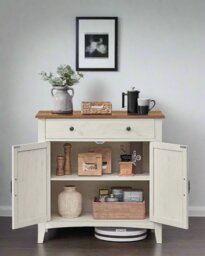 Rackhams Farmhouse Sideboard Cabinet, Rustic White and Honey Brown, 80 x 40 x 80 cm, Storage Unit with Drawer, - thumbnail 5
