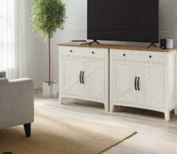 Rackhams Farmhouse Sideboard Cabinet, Rustic White and Honey Brown, 80 x 40 x 80 cm, Storage Unit with Drawer, - thumbnail 2