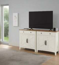 Rackhams Farmhouse Sideboard Cabinet, Rustic White and Honey Brown, 80 x 40 x 80 cm, Storage Unit with Drawer, - thumbnail 3