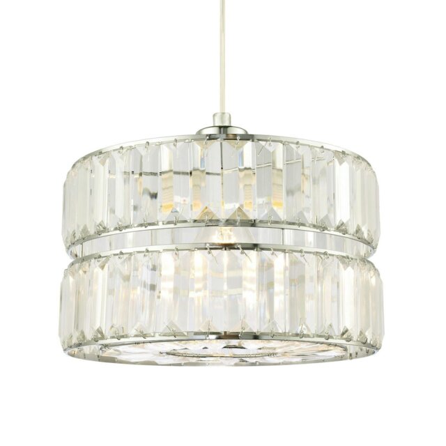 Rackhams Designer Double Tier Easy Fit Pendant Shade with Rows of Clear Acrylic Prisms - image 1