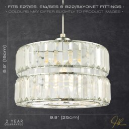 Rackhams Designer Double Tier Easy Fit Pendant Shade with Rows of Clear Acrylic Prisms - thumbnail 6