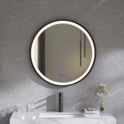 Rackhams Round Metal Framed LED Wall Mirror - 80cm W x 4cm D x 80cm H - thumbnail 2