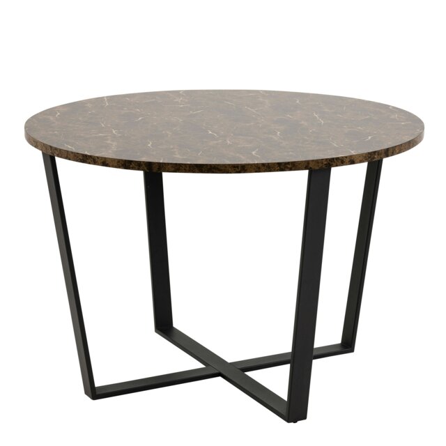 Rackhams Amble Round Dining Table with Brown Marble Melamine Top & Black Legs - Black - No - Brown - image 1
