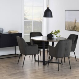 Rackhams Amble Round Dining Table with Brown Marble Melamine Top & Black Legs - Black - No - Brown - thumbnail 5