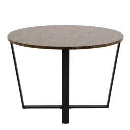 Rackhams Amble Round Dining Table with Brown Marble Melamine Top & Black Legs - Black - No - Brown - thumbnail 3
