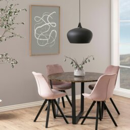 Rackhams Amble Round Dining Table with Brown Marble Melamine Top & Black Legs - Black - No - Brown - thumbnail 4