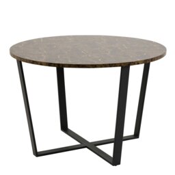 Rackhams Amble Round Dining Table with Brown Marble Melamine Top & Black Legs - Black - No - Brown - thumbnail 1