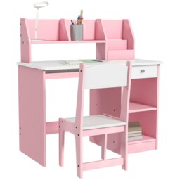 Rackhams ZONEKIZ Kids Desk and Chair Set with Storage, for Ages 5-8 Years, 2 Piece Children Table and Chair Set with Keyboard Drawer, Pink - thumbnail 2
