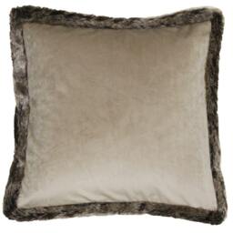 Rackhams Kiruna Faux Fur Edged Velvet Style Square Cushion Cover - Taupe - 45 x 45cm - Taupe - 100% Polyester