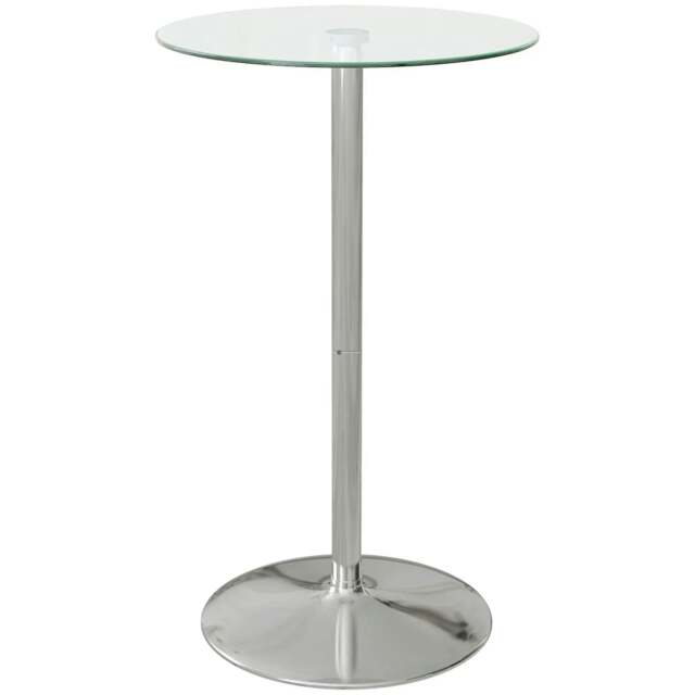 Rackhams High Top Bar Table, Round Kitchen Table with Tempered Glass Top and Steel Base, Bistro Table for 2 People, Clear - image 1